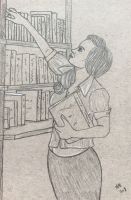 Sexy Librarian reaching for a book